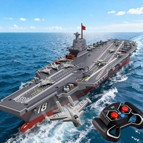 Ssccgym 40CM S19 Hobby RC Boat for 14y+ Beginners Remote Controlled Warship Aircraft Carrier 4WD 2.4G Battleship 10km/h On Water Lakes Pools