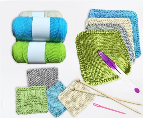 Kaaper Beginner Knitting Kit for Adults - Create 4 Dishcloths & 4 Coasters, All-in-One Knitting for Beginners Kit with Cotton Yarn, Bamboo Needles & 8 Patterns, Handmade Gift for DIY Craft Lovers