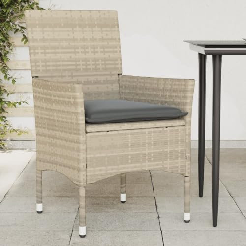 Xichuzi Gartenstühle mit Kissen 2 STK. Hellgrau Poly Rattan, Gartenmöbel, Terrassenstühle, Balkon Sessel, Balkon Stühle, Balkonstuhl, Garten Stühle Für Draussen - 368114
