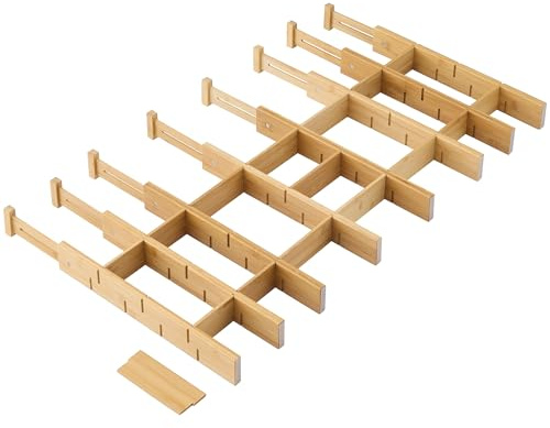 Bamboo Drawer Dividers with Inserts kitchen drawer organizer Adjustable Expandable 8 Pack Organizer Set for Kitchen Bedroom Bathroom Office 8 Dividers with 16 Inserts (Natural, Large (18-22.5IN))