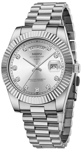 NIBOSI Uhren Herren Analoge Quarzuhr Roségold Silber Tag und Datum | Wasserdichte Edelstahl luxuriöses Zifferblatt mit Diamanten Männer Business Casual Klassiker Armbanduhr