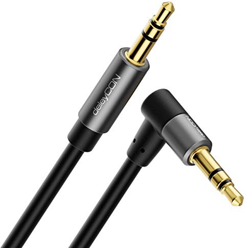 deleyCON 10m Klinke Audio Stereo AUX Kabel 3,5mm, Winkelstecker, Extra Dünn | Klinkenkabel Audiokabel mit Metallstecker, für Smartphone, Tablet, Kopfhörer, HiFi Receiver, Extra Dünn & Flexibel