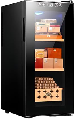 Lissontine Elektronischer Humidor Mit Präzisem Temperaturbereich Von 11–22°c, Zigarren Schrank Mit LED-Anzeige, Glastür 35L-220Counts