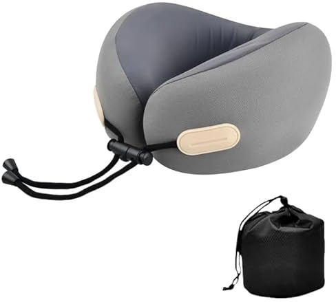 Coussin de Voyage, Oreiller de Voyage Memoire Forme Coussin de Nuque Ergonomique, Oreiller de Vol Réglable et Compact, coussin de voyage Avion Confortable avec Sac Rangement pour Voiture Train Bureau