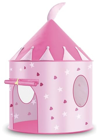 Tenda Gioco per Bambini, Castello da Principesse Rosa, 135x101 cm, Decorata con Stelle e Cuori
