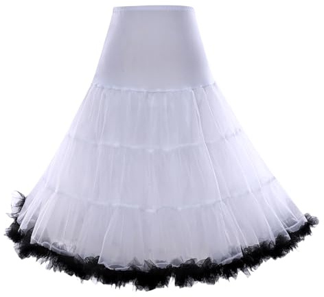 Qianderer Women's 50s Vintage Petticoat Half Slip Tutu Underskirt Contrast Color Crinoline Rockabilly Tutu Skirt Slip (White, l-x_l)