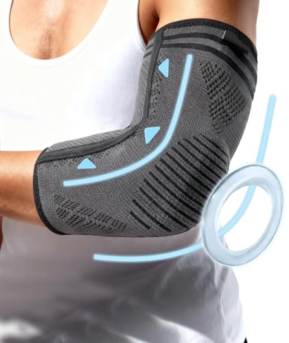 Waymaytecy Gomitiera Uomini Donne Supporto con Compressione per il Braccio, Unisex Gomito del Tennista/Golfista Con Cuscinetto in Gel e Doppio Stabilizzatore, Comfort Duraturo, Grigio-Nero, S