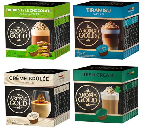 AROMA GOLD Dolce Gusto Coffee Pods Variety Pack, 64 Capsules – Coffeee Capsules Dolce Gusto Compatible Flavoured Coffee Pods for Dolce Gusto Machines Barista-Approved, Mild & Harmonious