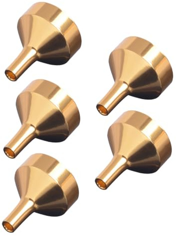 LOLIPPYY 5 piezas Embudos Mini de Metal Dorado para Perfumes y Aceites Esenciales Embudos Inoxidables Pequeños para Rellenar Botellas sin Derrames Herramienta Portátil para Líquidos