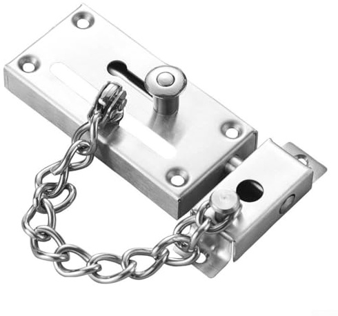 Verrou de porte en acier inoxydable poli avec chaîne de sécurité et verrou anti-entrée pour loquet