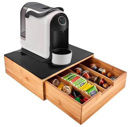 Cassetto Porta Cialde 3 Scomparti in Legno con Vetro Nero 30x30x10 cm | Superficie in vetro temperato, Finitura nero antimacchia, Design moderno ed elegante, Struttura robusta e stabile