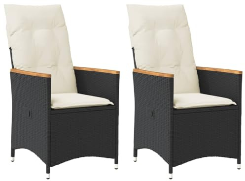 Mokuyary Gartensessel mit Kissen 2er Set Verstellbar Schwarz Poly Rattan Balkonstuhl Verstellbare Rückenlehne Terrassenstühl, Esszimmerstühle für Terrasse， Garten, Balkon -C