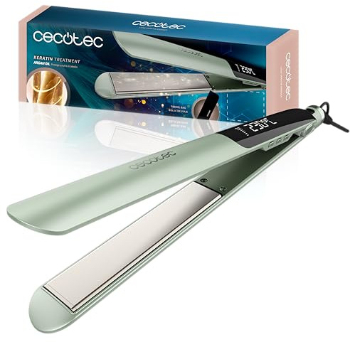 Cecotec Slät plattång keratin bensin oliv. HeatMax funktion, 130–230 °C, keramisk beläggning med keratin och arganolja, roterande kabel, inkluderar resväska