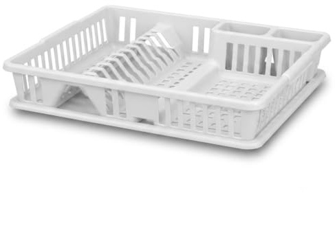 Plastic Dish Drainer Tray Rack | Kitchen Drying Stand Organizer with Utensil Holder & Drain Tray | Durable Space Saving Plastic Dish Rack for Plates, Cups, Cutlery & Kitchen Organization Heavy Duty
