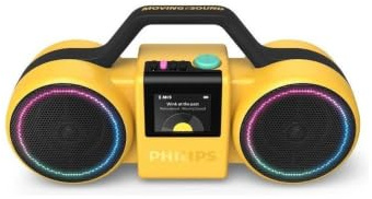 Philips The Roller - Altavoz inalámbrico TAMS60Y - 120 W máximo, Bluetooth 6.0, IP67 Impermeable, batería de 24 Horas, Sonido estéreo, diseño Retro, Auracast, USB-C, Luces LED - Amarillo