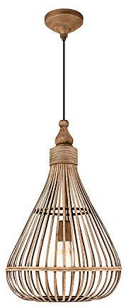EGLO Pendelleuchte Amsfield, 1 flammige Hängelampe Vintage, Natur, Boho, Hygge, Hängeleuchte aus Stahl, Holz in Naturfarben, Esstischlampe, Wohnzimmerlampe hängend mit E27 Fassung, Ø 35 cm