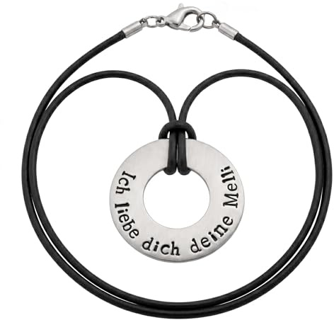 Timbalino Personalisierte Halskette mit Gravur – Edelstahl Donut Anhänger mit Wunschname – Handgefertigte Lederkette für Damen & Herren – Individuelles Geschenk – Schwarz, 30mm