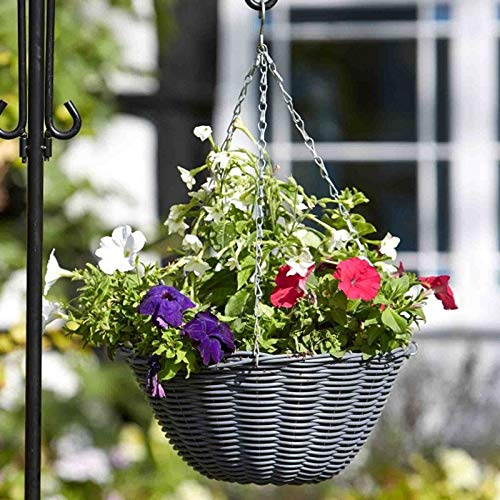 Smart Garden 2 x 35cm 14 Inch Rattan Effect Hanging Basket Slate Grey Planter