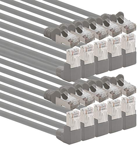 1aTTack.de 366197 Cat.6 Netzwerkkabel Winkel 90 Grad 3,0 m - grau - 10 Stück - Cat6 Patchkabel (SFTP PIMF) 1000Mbit/s Rj 45 Stecker - 10 x 3,0 m Meter grau