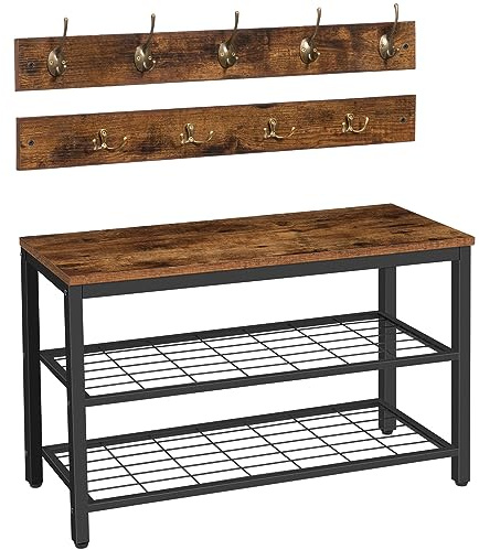 HOOBRO Hall Tree with Bench, Coat Rack Shoe Bench Set, Entryway Shoe Rack with Coat Hooks, Hall Tree Coat Rack, Mud Room, Industrial, for Foyer, Front Door, Rustic Brown BF07MT01