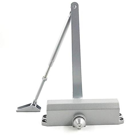 Cierrapuertas Tamaño 4 Muelle automático Brazo ajustable hidráulico automático con función de retención abierta, uso comercial y doméstico 60-85 kg para puerta de peso medio, plateado
