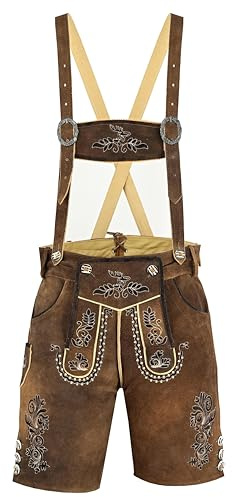 RIDEX Men's Bavarian Oktoberfest Antique Leather Lederhosen Short Trouser with Matching Suspenders (36W) Brown