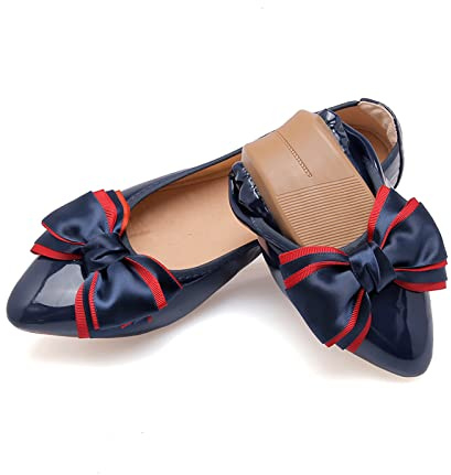 MACHSWON Zapatos planos plegables para mujer, puntera puntiaguda, con nudo de lazo, zapatos planos cómodos, transpirables, Dolly, Navy, 40 EU