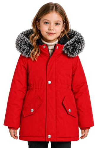 SEAUR Jacka kappa Vinter Flickor Down Jacket Mi-Long Hooker Flicka Tjock Varm Parka med huva/huva Avtagbar Skidkläder 1-15 år, Röd 3 (Stil 2), 6-7 år