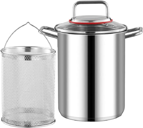 WJFLUCK Stainless Steel Asparagus Pot - Spaghetti Pasta Cooker Steamer Stovetop Oil Deep Fry Pan with Basket and Lid for Home Kitchen