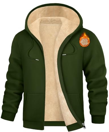 Lonya Sweat a Capuche Homme - Polaire Veste avec Zippée Sweats Hiver Chaud Épaisse Sherpa Manches Longues Manteaux Hoodie Sweatshirt avec Poches Survêtement Casual Sport, Vert Armée, M