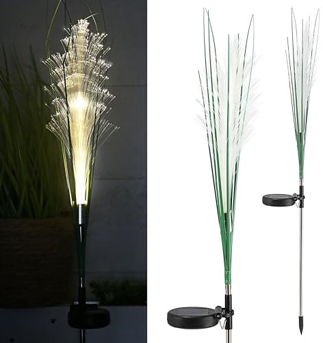 Piquet de jardin solaire LED - Herbe de la pampa - 10 x 72 x 6 cm - Blanc chaud - En acier inoxydable et plastique - Interrupteur marche/arrêt