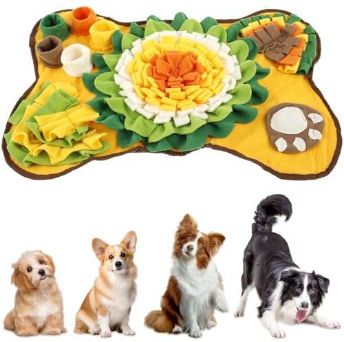 Schnüffelteppich Hund 64 * 43 cm Trainieren Geruchssinn Ausgrabungsmatte Hund mit BB-Echolot Hundematte Weich rutschfest Sicher Hundematte Waschbar Snuffle Mat for Dogs für Geruch (Gelb)