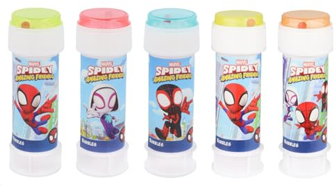 Anila's Spidey Bubble Tubs with Wands, 60ml Solution & Maze Lid, Set of 12, Party Bag Fillers & Favours, Ages 3+ (SPIDEY, 12, count)