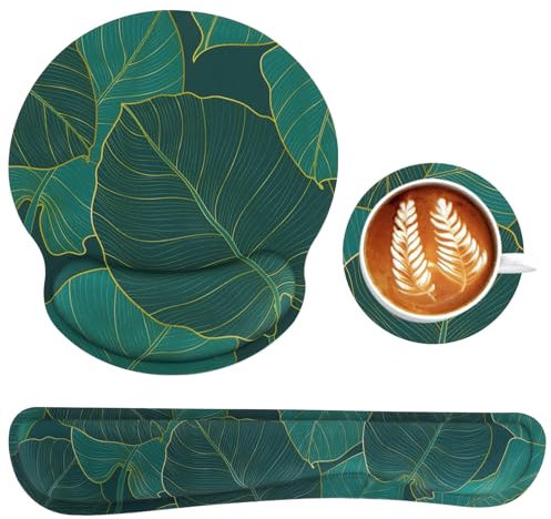 Juego de Alfombrilla de Ratón 3 en 1, Reposamuñecas Teclado + Alfombra Raton Ergonómico+ Posavasos, Mouse Pad con Cojín de Gel para Alivio Del Dolor de Muñeca Juegos Oficinas Dormitorios (A)
