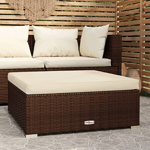 ShGaxin Gartenhocker mit Kissen, Hocker Outdoor, Gartenmöbel, Sitzhocker, Beistelltisch Outdoor, Pflanzen Hocker, Blumenhocker, Braun 70x70x30 cm Poly Rattan