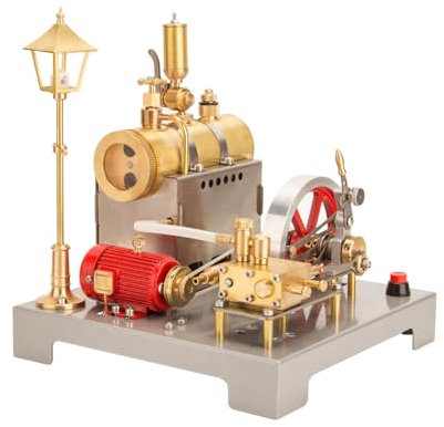 Mious SE-02 modelo de máquina de vapor vintage que funciona, máquina de vapor estacionaria horizontal reversible de metal y kit de modelo de caldera con generador y farola (100 piezas)