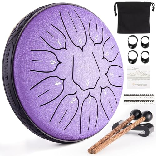 Zungentrommel, 6 Zoll 11 Noten D-Dur Steel Tongue Drum mit Musikbuch, Trommelschlägeln, Steel Pan Töne Schlaginstrument Schlagzeug Anfänger für Meditation Yoga (Lavendel, 6 Zoll, 11 Töne)
