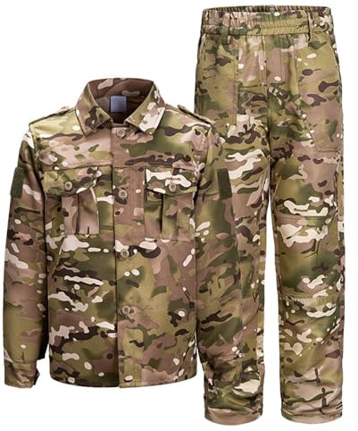 QIYUANT Bambini All'aperto Set di Camicie e Pantaloni Abbigliamento Tattico Airsoft Militare Mimetico Primavera Autunno Estate Combattere (CP/Giacca + Pantaloni, 140)