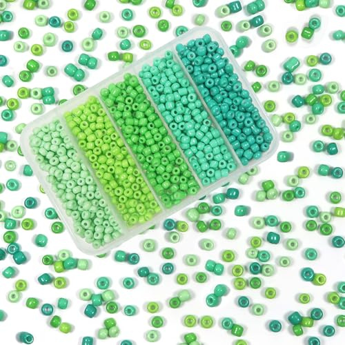 TOAOB Grön serie 3 mm glaspärlor för trädning 1 500 stycken glas rocaillespärlor små glaspärlor set 50 gram seed beads för DIY armband halsband pyssel smyckestillverkning