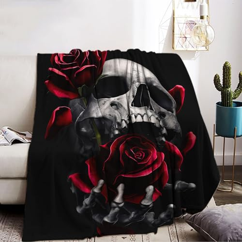 KAIDAARTLH Couverture Douillette avec Motif tête de Mort, imprimé Gothique, Douce et Confortable, Couverture en Fausse Fourrure, couvertures douillettes pour Halloween (D, 130x150cm)