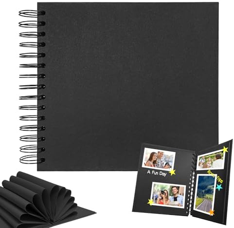 Petit album photo à personnaliser Scrapbooking Livre, 20.5x20.5cm Album à Spirale en Papier Kraft, Album Photo Reliure Spirale Convient pour Souvenirs Voyage, Fêtes Fin D'études (Noir)