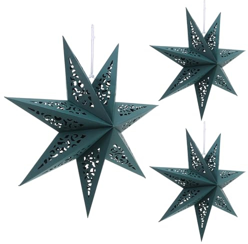 SHINEOFI 3 Stück Zackige Papierstern-Laternen Grün Hängende Weihnachtsstern-Lampenschirme für Baum-Deko Partybeleuchtung Festliche Sternförmige Papierlampen für Geburtstag und Fest