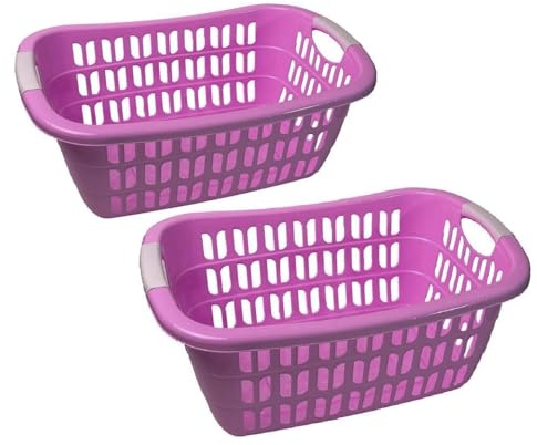 Wäschekorb Wäschewanne Plastik Kunststoff Korb Griffen (2 Stück Rosa)