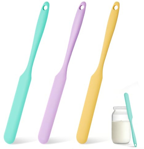 3 Pcs Silicone Jar Spatula Set, Sourdough Spurtle, Jar Scraper, Long Handle Thin Spatulas, Perfect for Jars, Bottles, Containers, Mixing, Scraping, Spreading Jam, Cake Icing and Sourdough Tools. (3)