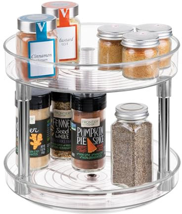 iDesign 56600 Küchen Organizer, großer Drehteller mit 2 Ebenen aus BPA-freiem Kunststoff für den Vorratsschrank, drehbarer Gewürzhalter für Vorratsdosen und Gewürze, durchsichtig, 23 cm