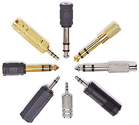 Nightwolf 8 Pieces Audio Adapter Set - Gold Stereo 6.35mm 1/4inch to 3.5mm 1/8inch and 3.5mm to 2.5mm Mic Plug Connector