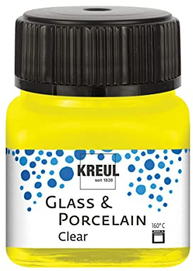 KREUL 16291 - Glass & Porcelain Clear gelb, im 20 ml Glas, transparente Glas- und Porzellanmalfarbe auf Wasserbasis, schnelltrocknend, glasklar
