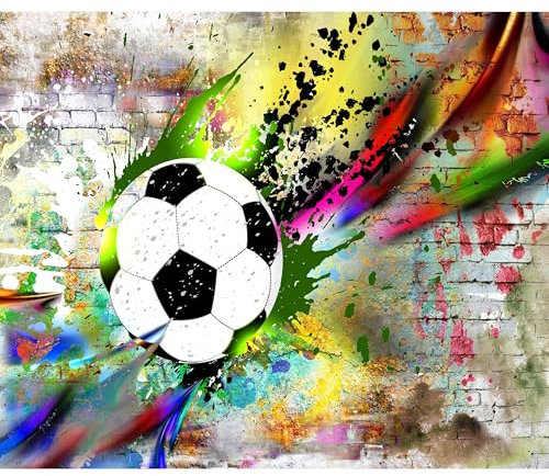 decomonkey Fototapete selbstklebend Graffiti Fußball 245x175 cm XL Selbstklebende Tapeten Wand Fototapeten Tapete Wandtapete klebend Klebefolie Ziegel Jugendzimmer Ball