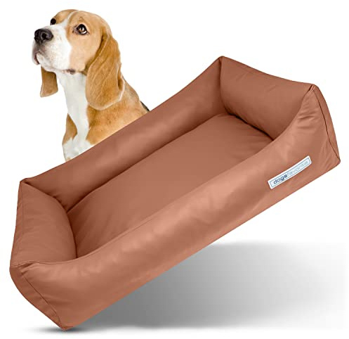 dogsfavorite Hunde-Bett - waschbares Hundekörbchen - hochwertiges Hundesofa - gelenkschonendes Hundekissen - robuste Hundematte - Hundekorb - Cognac - Gr. M 100 x 75 cm