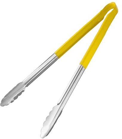 Hygiplas Colour Coded Serving Tongs 405 mm, Yellow, Stainless Steel, Yellow Tongs for Handling Cooked Meats, HC855